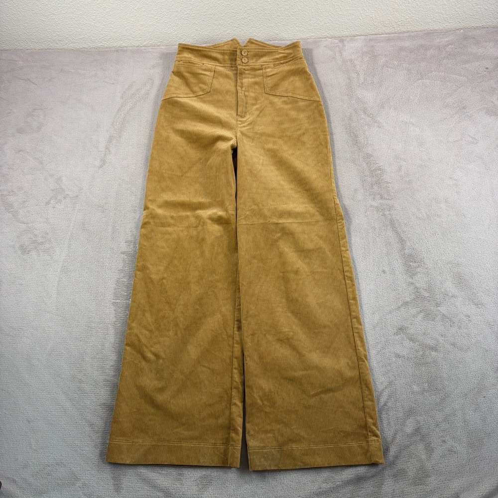 7 For All Mankind High-Rise Wide Leg Corduroy Pants Women 8 Beige Buckle Back
